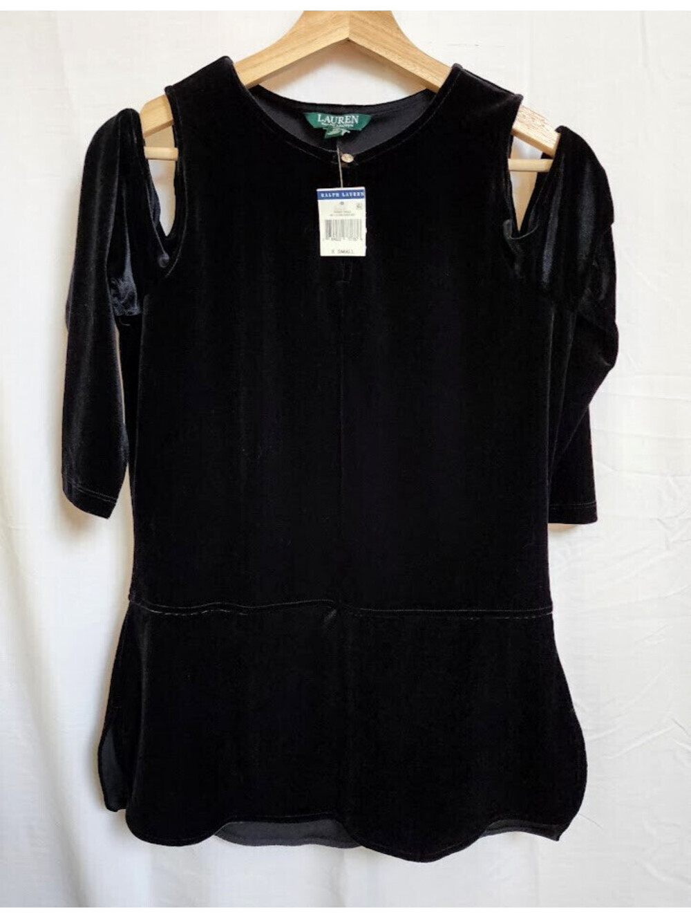 Lauren Ralph Lauren Women's Kiralynn Cold Shoulder Velvet Top Black NWT X SMALL